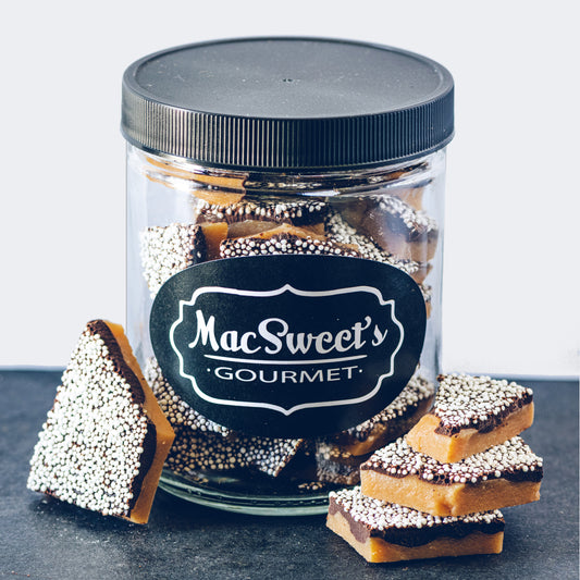 Nonpareil Toffee made with rich dark chocolate by MacSweet's Gourmet in Massachusetts