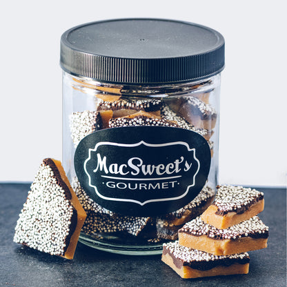 Nonpareil Toffee made with rich dark chocolate by MacSweet's Gourmet in Massachusetts